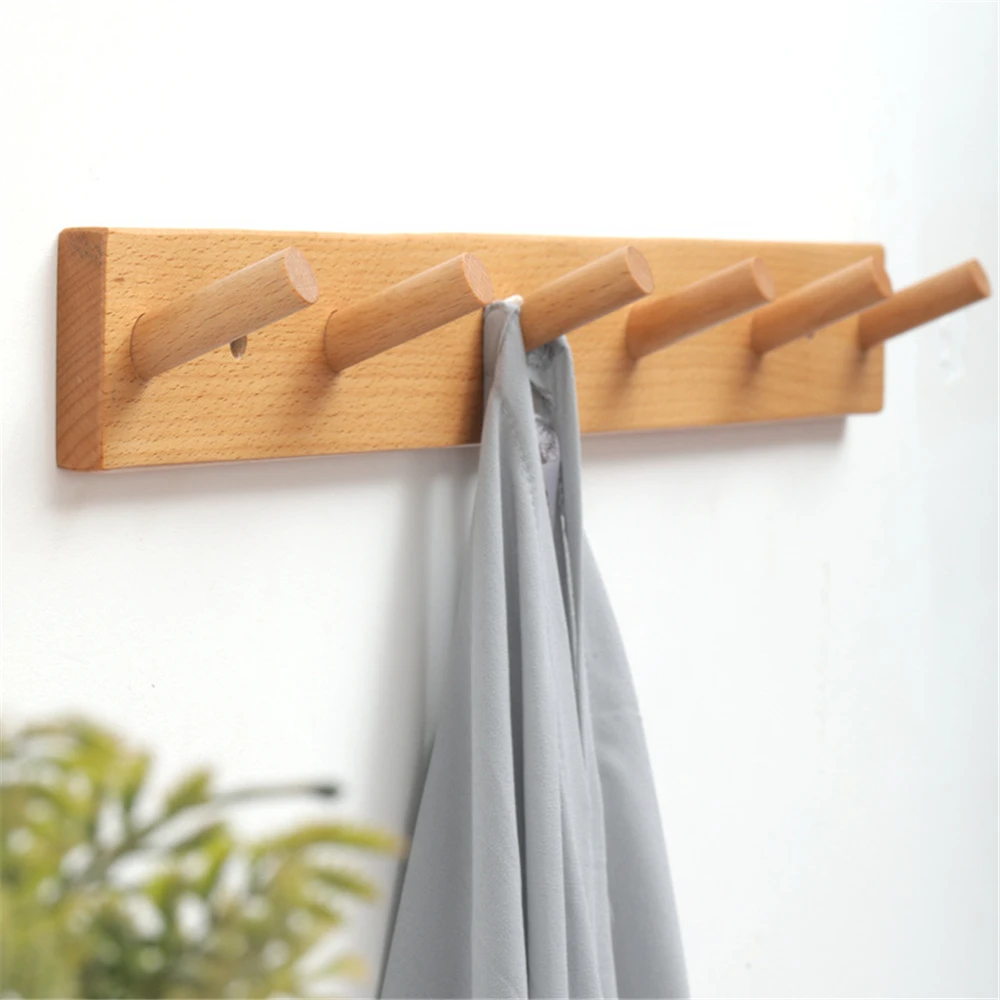 Solid Wood Coat Hook Wall Mounted Hanger Hook Door Hook Key Storage Holder Kitchen Punch Free Wall Hook Bathroom Towel Hooks