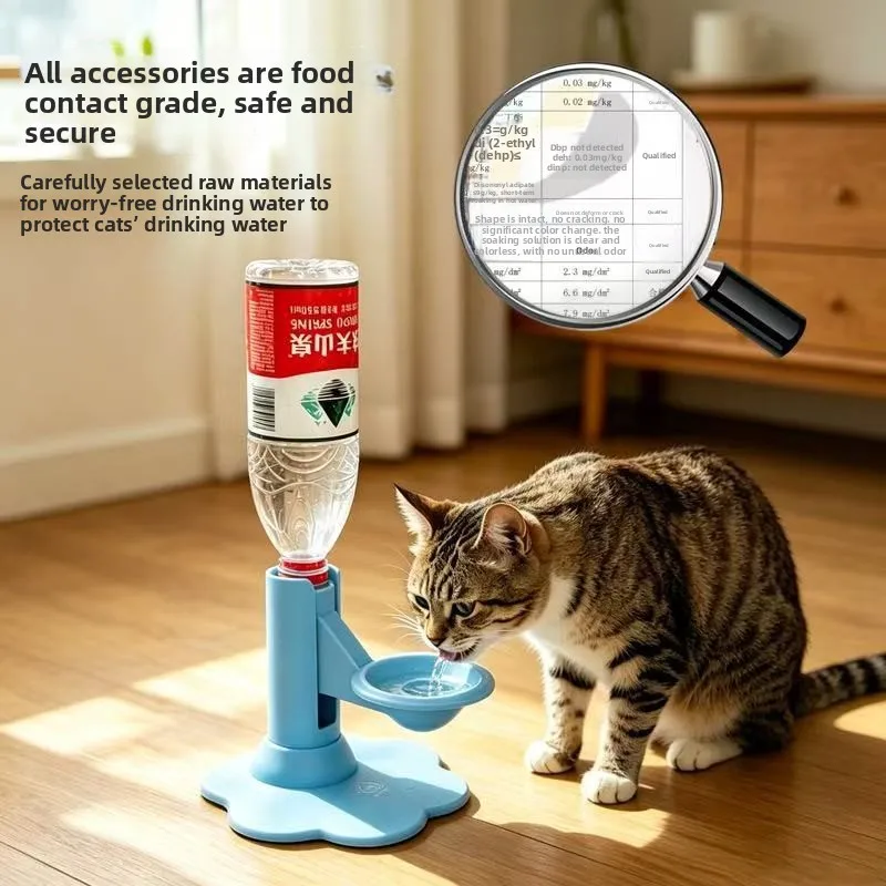 No-Electric Cat Water Fountain with Adjustable Height, Filter-Free Drinking Dispenser for Cats, Pet Accessory