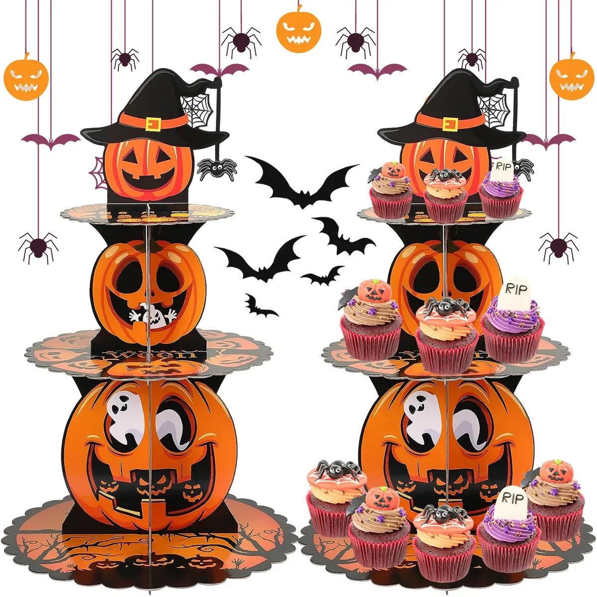 Halloween Cupcake Stand Pumpkin Layered Cake Stand 3 Tier Serving Tray Platter Premium Cup Dessert Display for Wedding Party