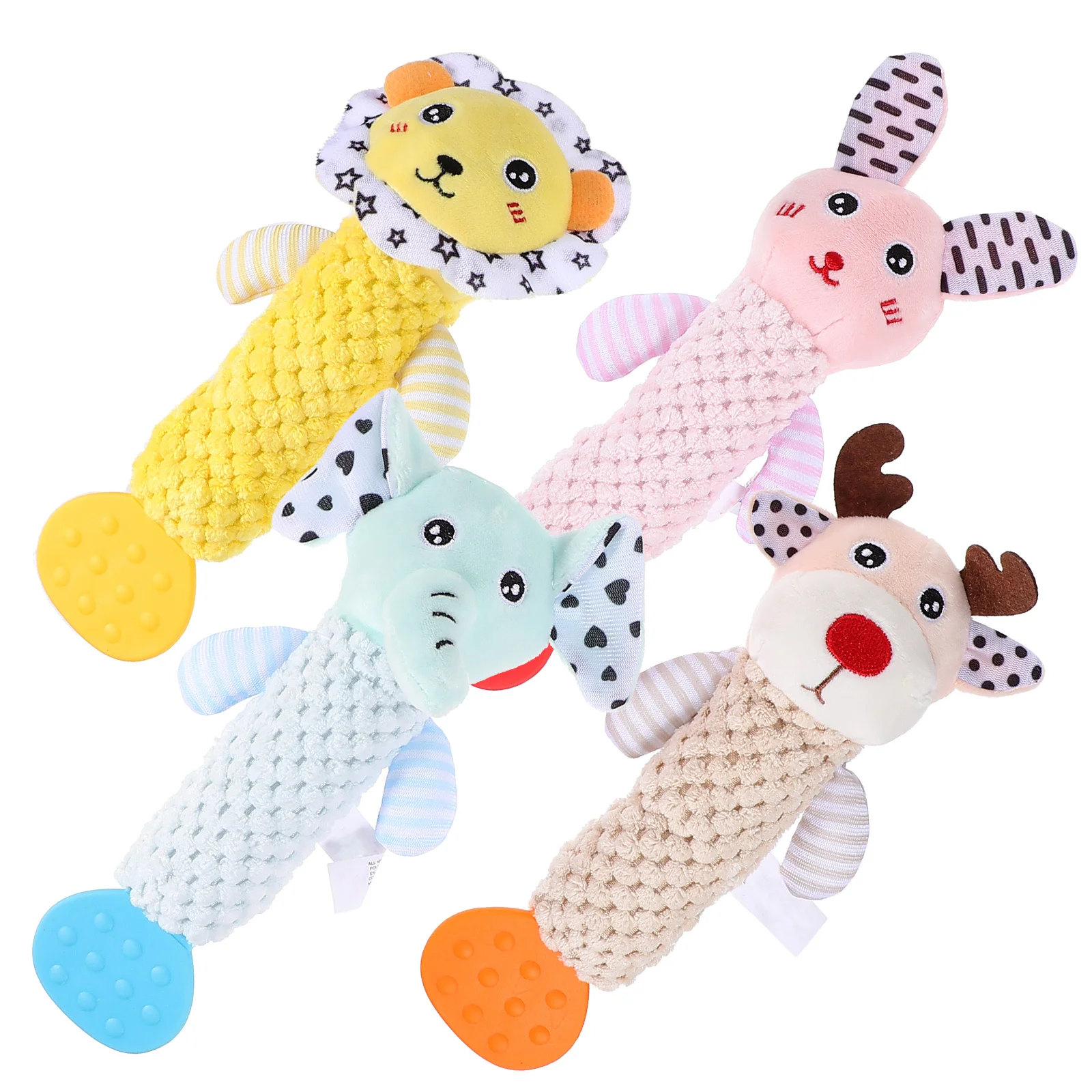 ของเล่นเขย่ามือรูปสัตว์ 4 ชิ้น แบบการ์ตูน สำหรับเด็ก ช่วยพัฒนาการประสานงานระหว่างมือและสมอง รูปสิงโต ช้าง กวาง