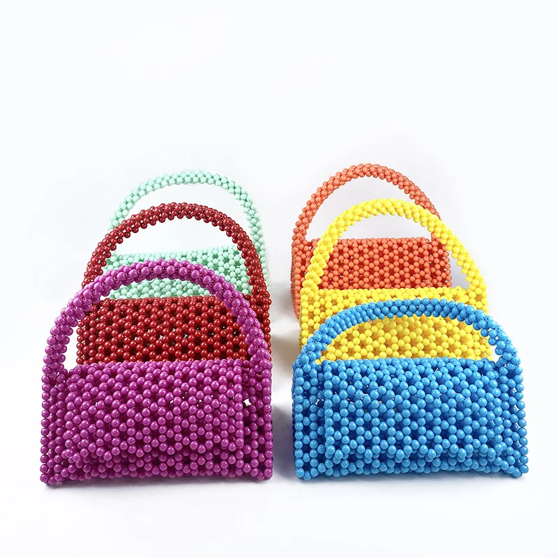 Spring New Candy Color Women's Hand-beaded Handbag Design Triangular Shape Ladies Colorful Acrylic Bead Clutch Bag Hollow Out