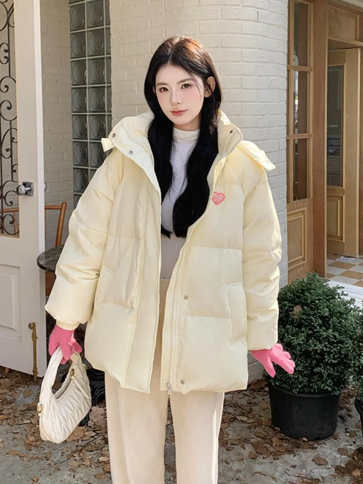 Figohr Daunen jacke für Frauen neue Winter koreanische süße feste Kapuze Topcoat weibliche warme süße bedruckte Brot jacke