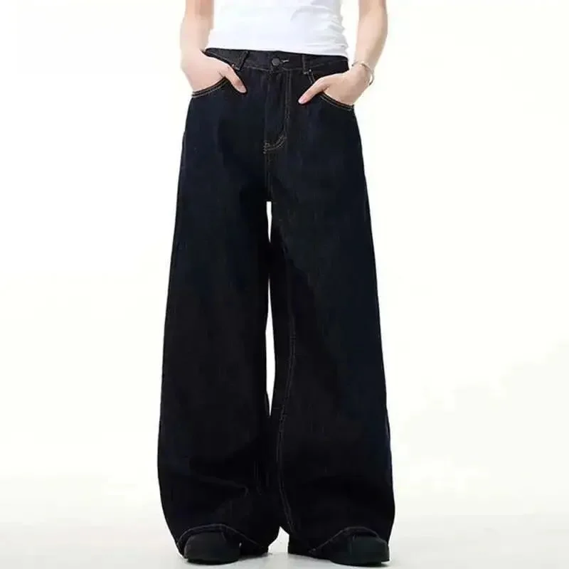 

IEFB Simple Men's Vintage Washed Denim Pants Wide Leg Loose Fit Non-Shrinkable Neutral Drawstring Waist Summer 2015