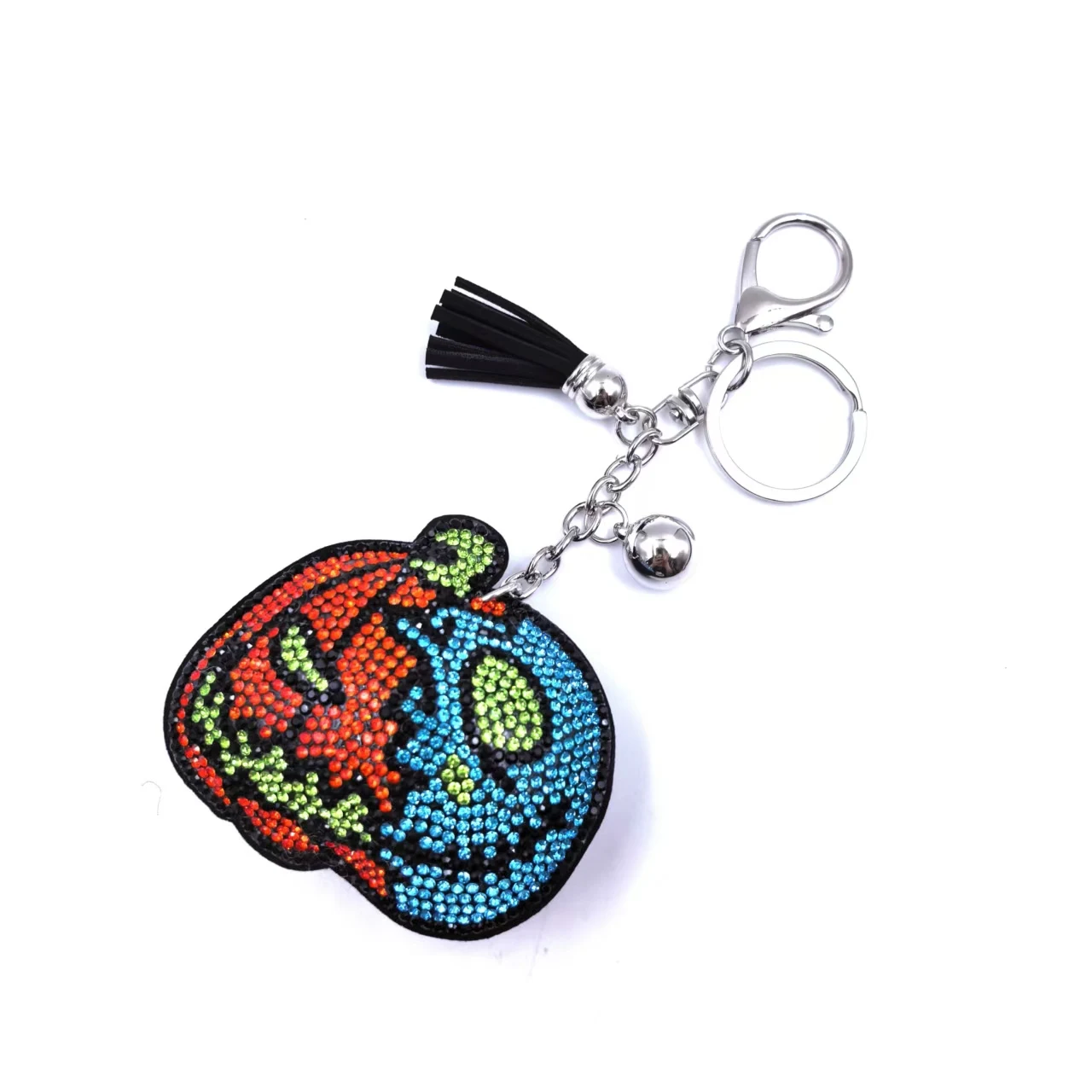 Halloween Pumpkin Diamond Painting Keychain Full Drill Rhinestone Jack O Lantern Key Ring with Tassel Bell DIY 5D Diamond Art