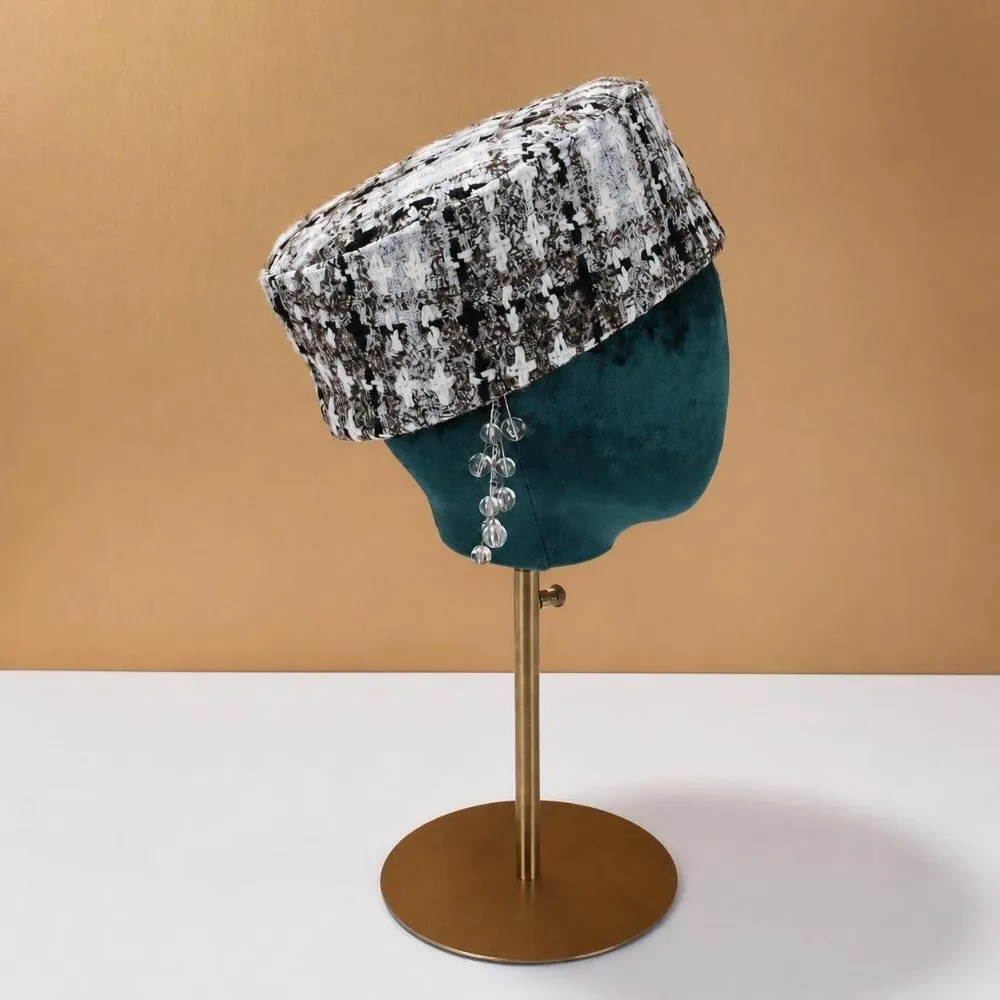 New Adjustable Top Hat for Women Tweed Fabric Elegant Berets Hats Luxurious British Retro Cocktail Hat Tea Party