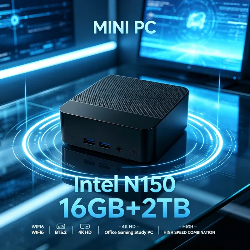 Windows 11 Mini PC Intel N150 Processor 16GB RAM 2TB SSD WIFI6 BT5.2 4K HD Compact Small Computer For Home Office Travel