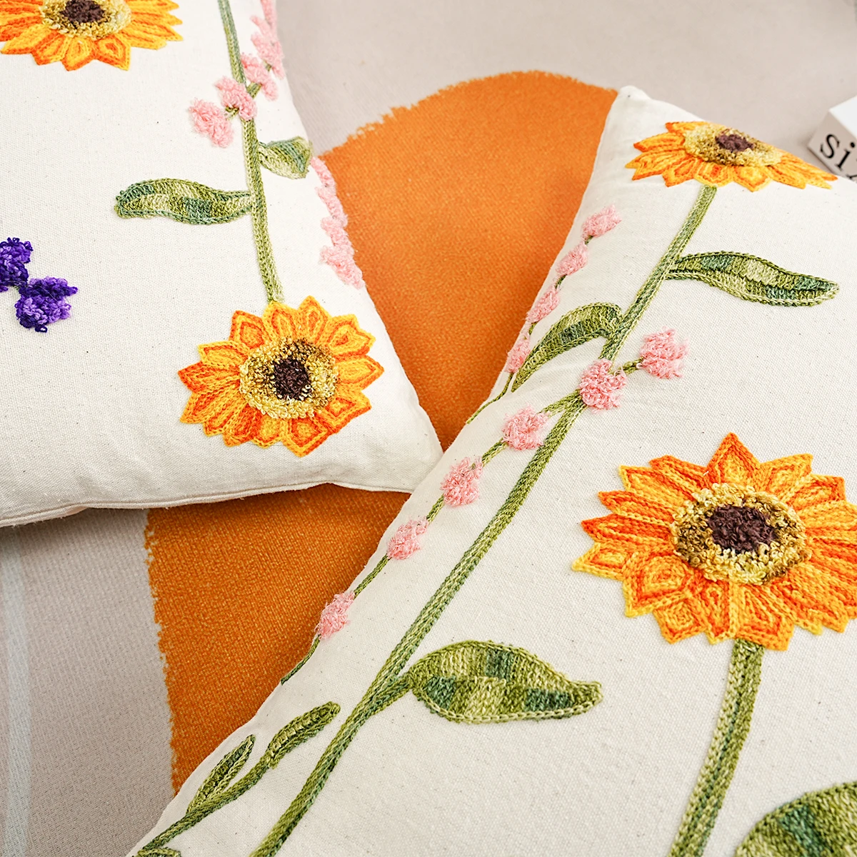 1pc Delicate Flower Embroidery Cushion Cover, Ethnic Style Home Decoration Without Pillow Core