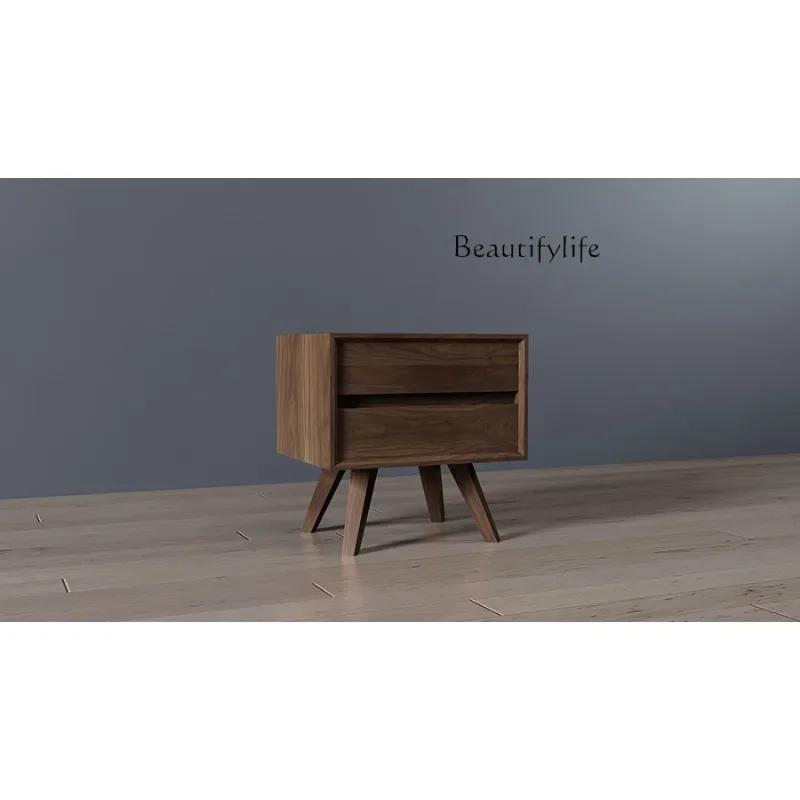 M High-end North American Black Walnut Solid Wood Modern Simple Frame Structure Double Bedside Table