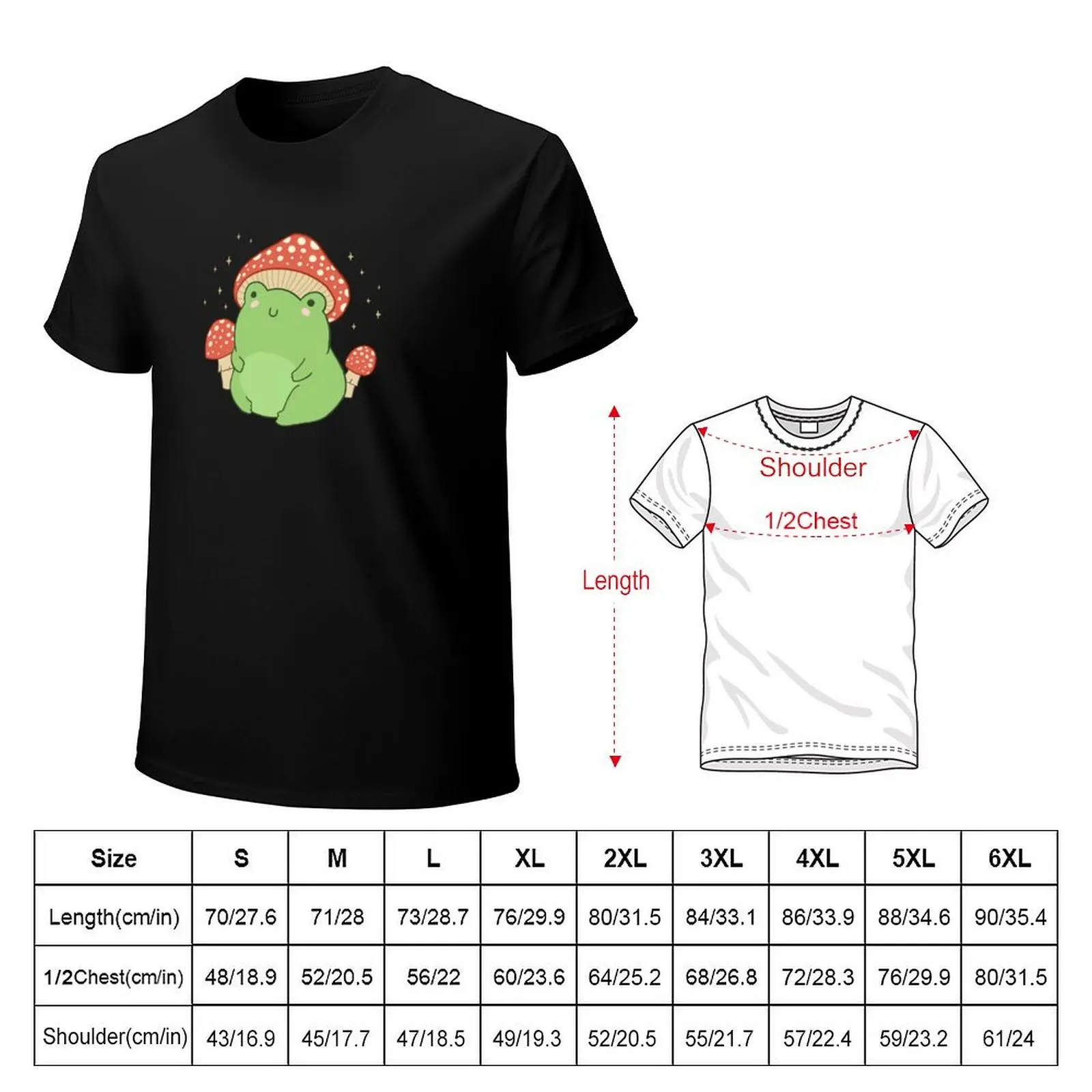 Kawaii Frog with Mushroom Hat: Cottagecore Aesthetic Froggy, Chubby Toad in Forest Themed Fantasy Toadstools T-Shirt