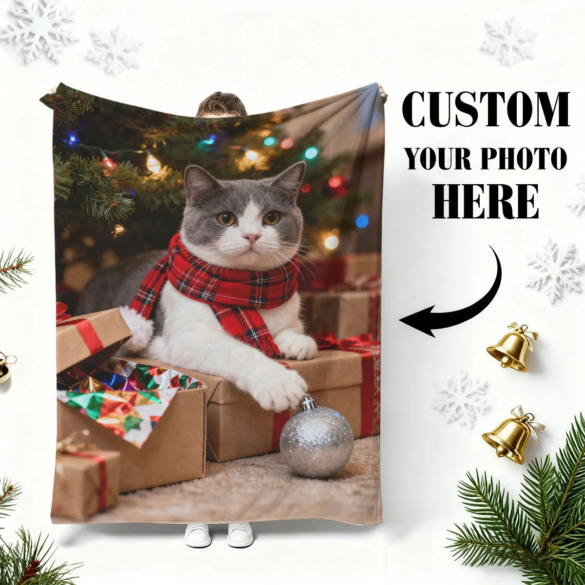 Maßgeschneiderte Weihnachts-Haustierdecke für Katzen und Hunde – bedruckt mit niedlichen Weihnachtsbildern, um Ihr Herz zu zeigen, antistatisch und nicht ausfallend, geeignet für Kinderbetten,