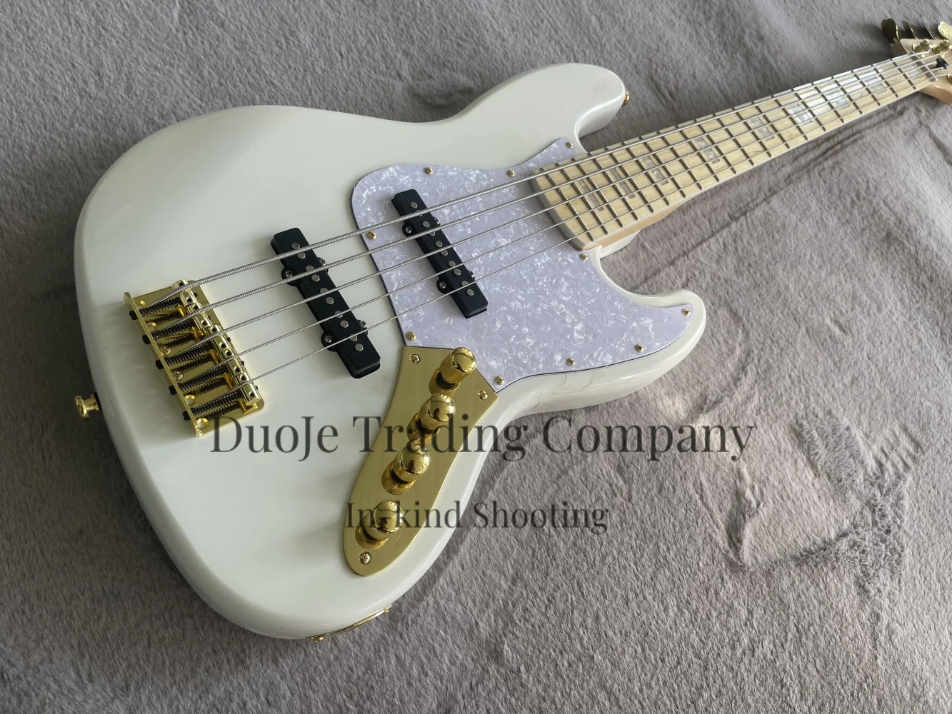 5-string classical white bass, cream bass, golden bridge, solid wood body, maple fingerboard, active battery, customizable view 2