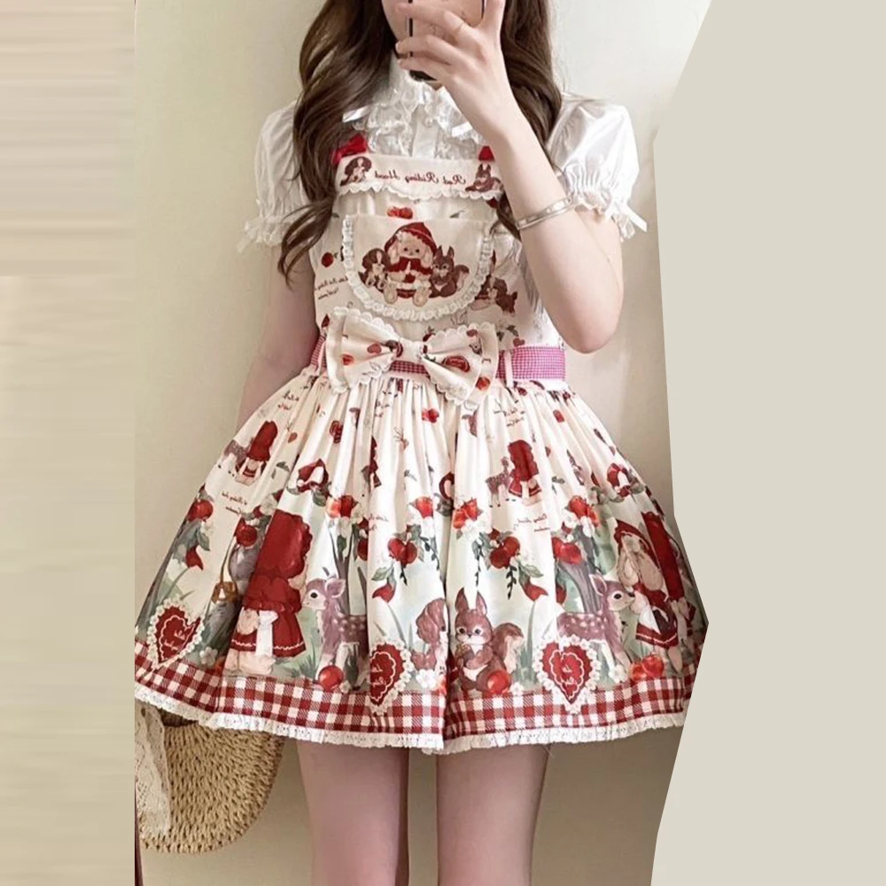 

Dog Little Red Riding Hood Strap Free Edge Clip Belt Big Butterfly Lolita women clothing vestidos de fiesta
