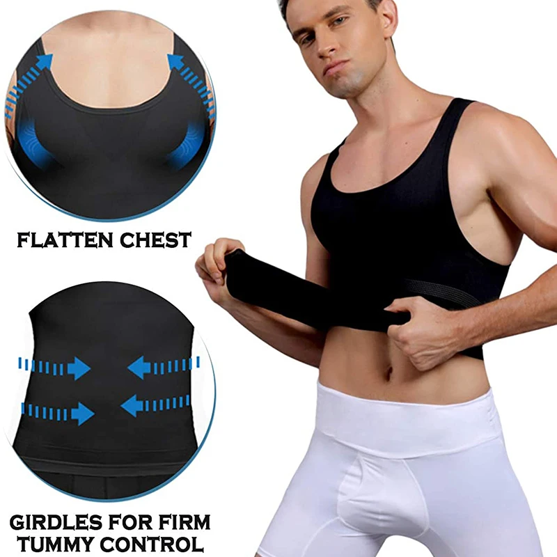 Mens Compression Shirts Slimming Body Shaper Vest Workout Tank Top Tummy Control Shapewear Abs Abdomen Corset Undershirt