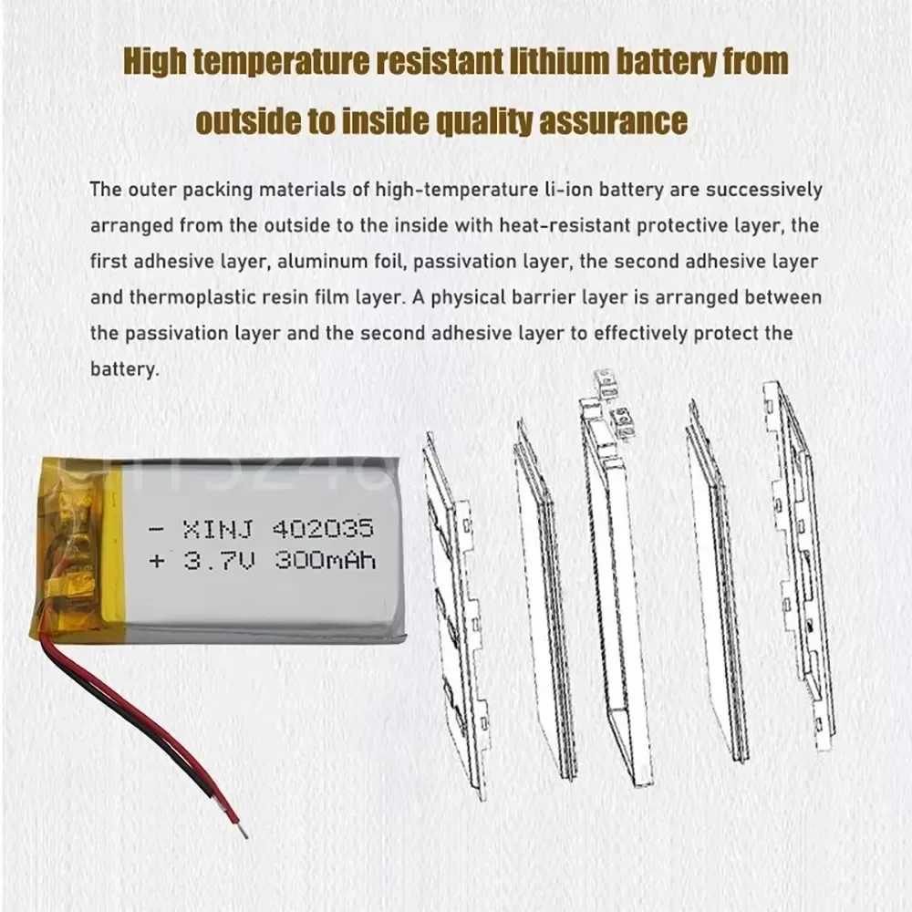 Wysokiej jakości 3,7 V 402035   Baterie litowo-polimerowe Lipo 300mAh Zamiennik baterii litowo-jonowej do zestawu słuchawkowego Bt Zabawki MP3