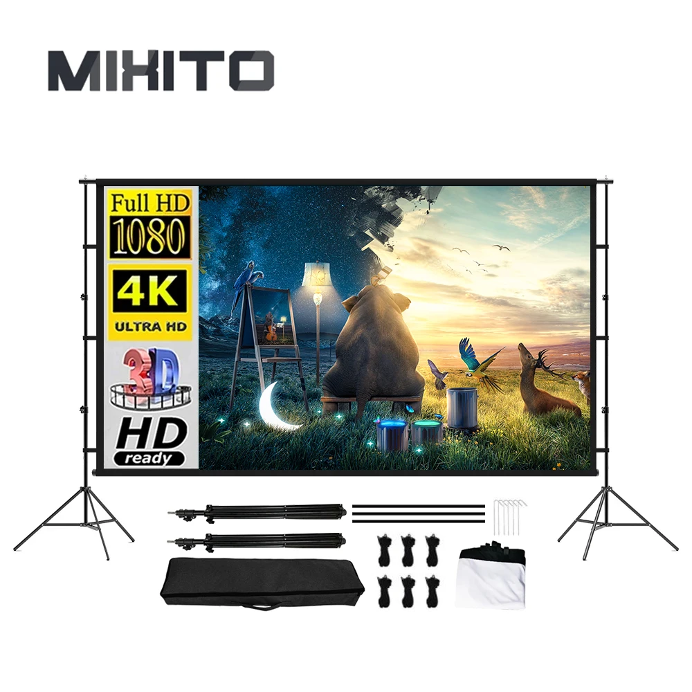 

MIXITO Outdoor Office Entertainment Home Foldable Double Tripod Thick Milk Silk Curtain HD Projection Screen