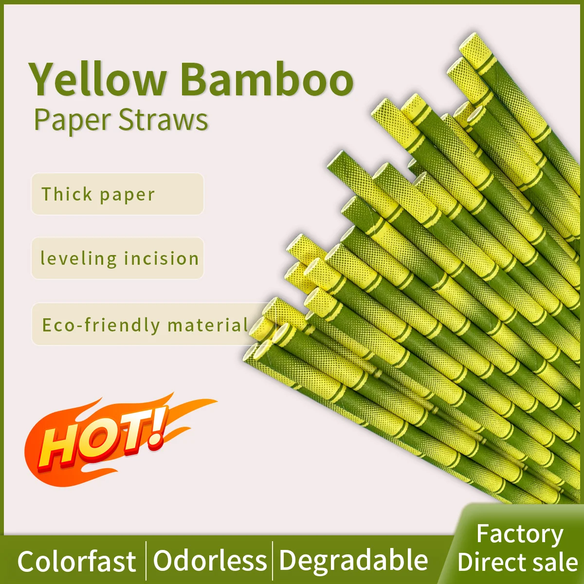 

6*197MM Yellow Bamboo Paper Drinking Straws For Wedding Party Restaurant Juice, Coffee Cold Drinks and DIY Decoration--200 Pcs