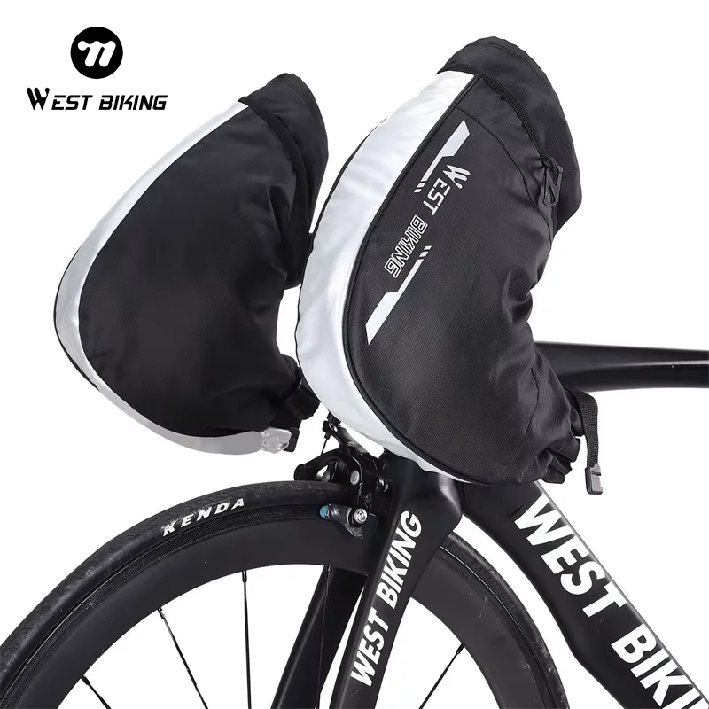 WEST BIKING Windproof Thermal Bar Mittens MTB Road Bicycle Electric Bike Commuter Handlebar Cover Reflective Cycling Gloves