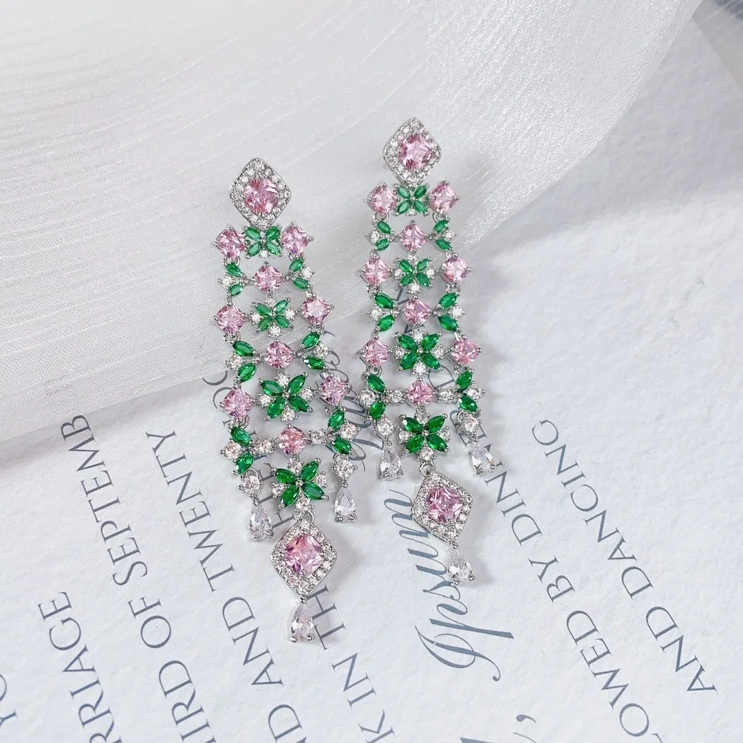 

Luxury Gorgeous Long Earrings Shiny Cubic Zircon Drop Earring For Bridal Wedding Party Jewelry High Quality