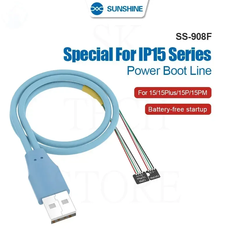 SUNSHINE SS-908F Power Supply Power Cable for IPhone 15/15P/15PM Repair Special Power on line Power Cable Battery-Free Startup