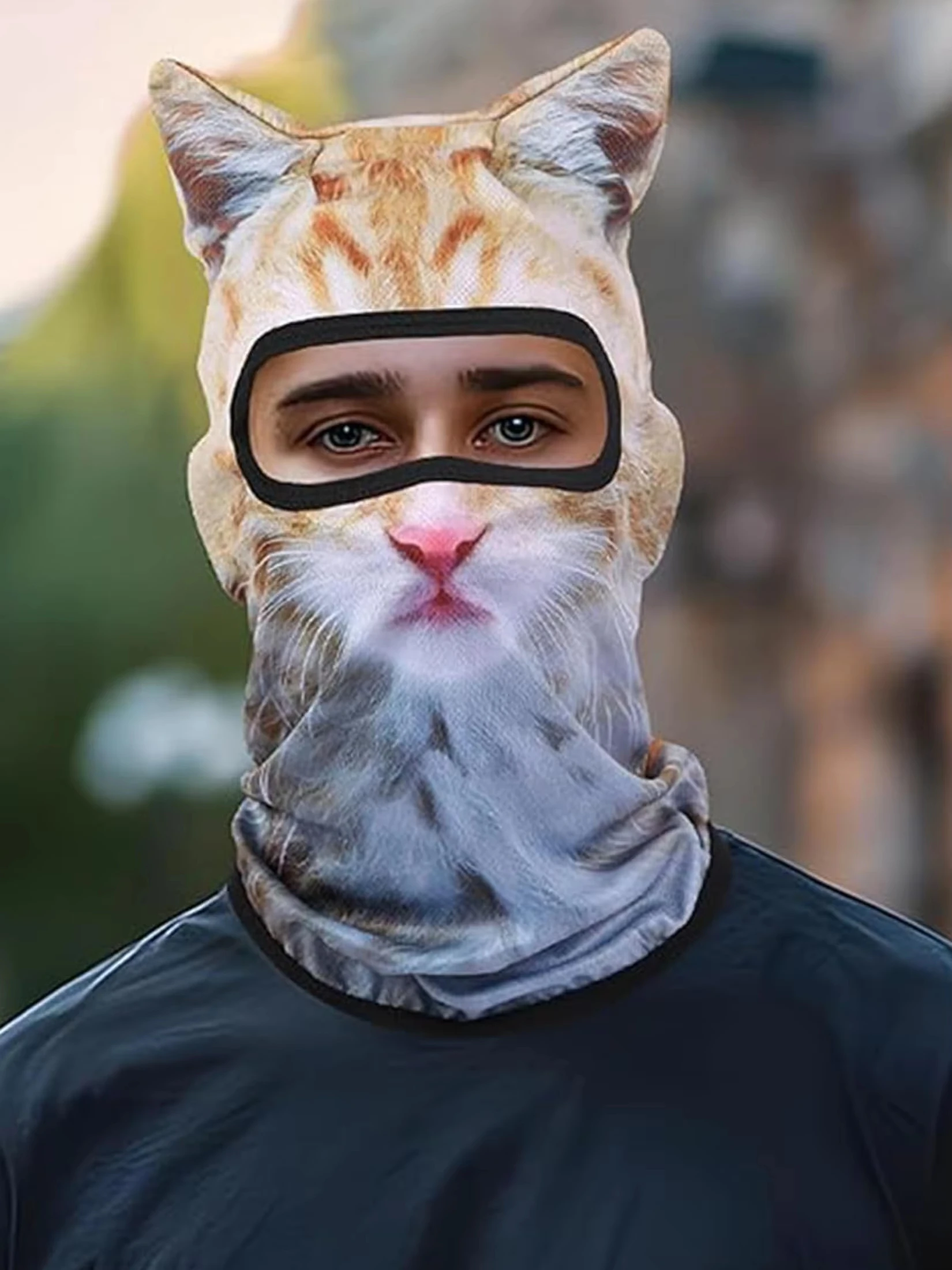 قناع تزلج بالاكلافا ثلاثي الأبعاد على شكل حيوان القط مع آذان، مناسب للمهرجانات الموسيقية والهذيان أو التزلج أو الهالوين أو الحفلات الخارجية