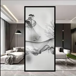 Window Privacy Glass Filme Artistic Ink Pattern Frosted Glue-Free Glass Sticker Sun Blocking Static Clings Window Door Film