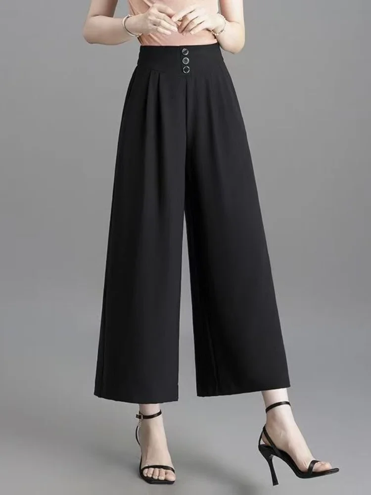 

Ice Silk High Waist Loose Wide Leg Pants Summer Thin Mom Pants Eighteen Loose Trousers Comfortable Breathable Casual Trousers