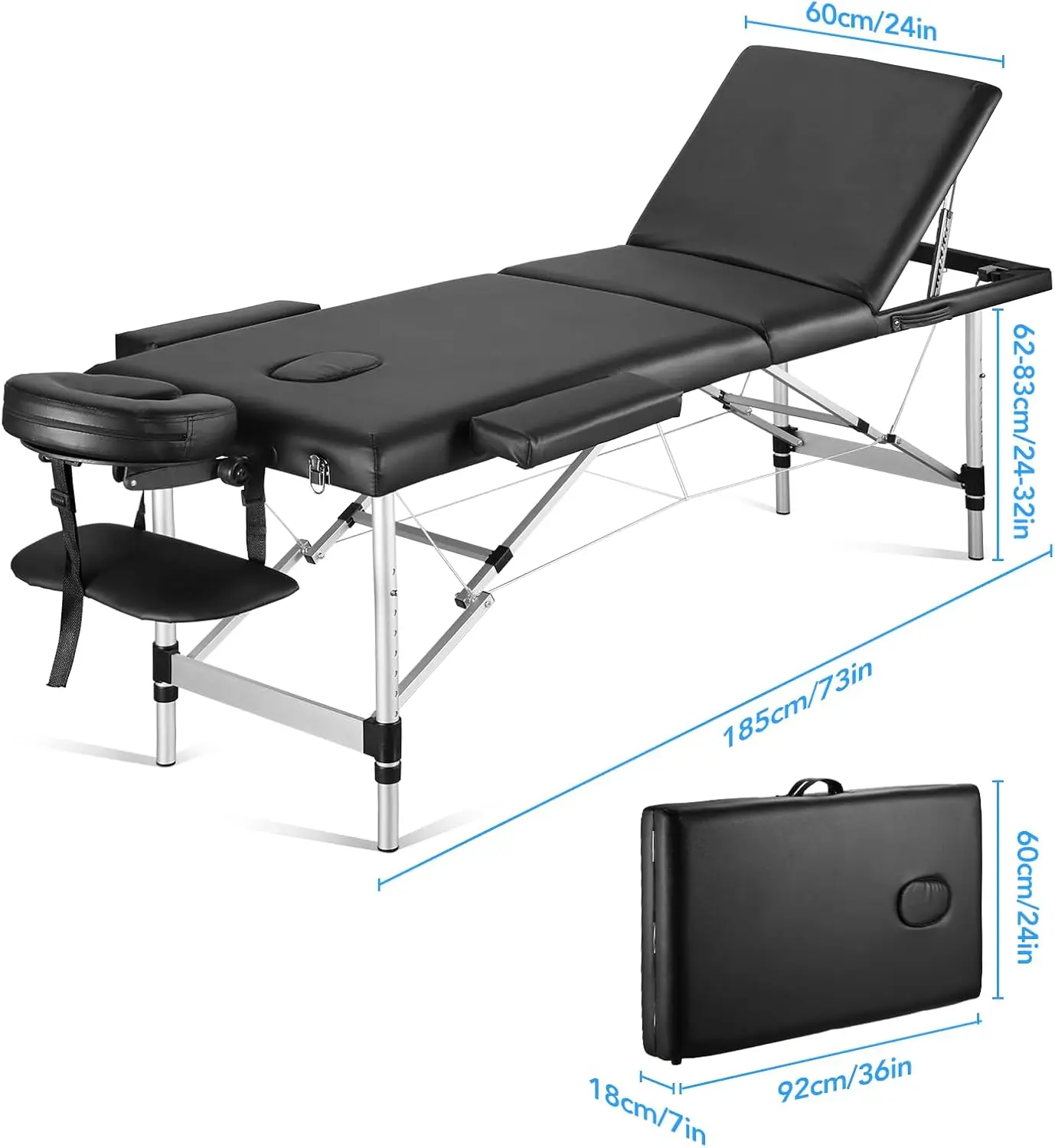 Draagbare Massagetafel Professioneel Massagebed 3 Keer 82 Inch In Hoogte Verstelbaar Voor Spa Salon Lash Tattoo Met Aluminium Poten