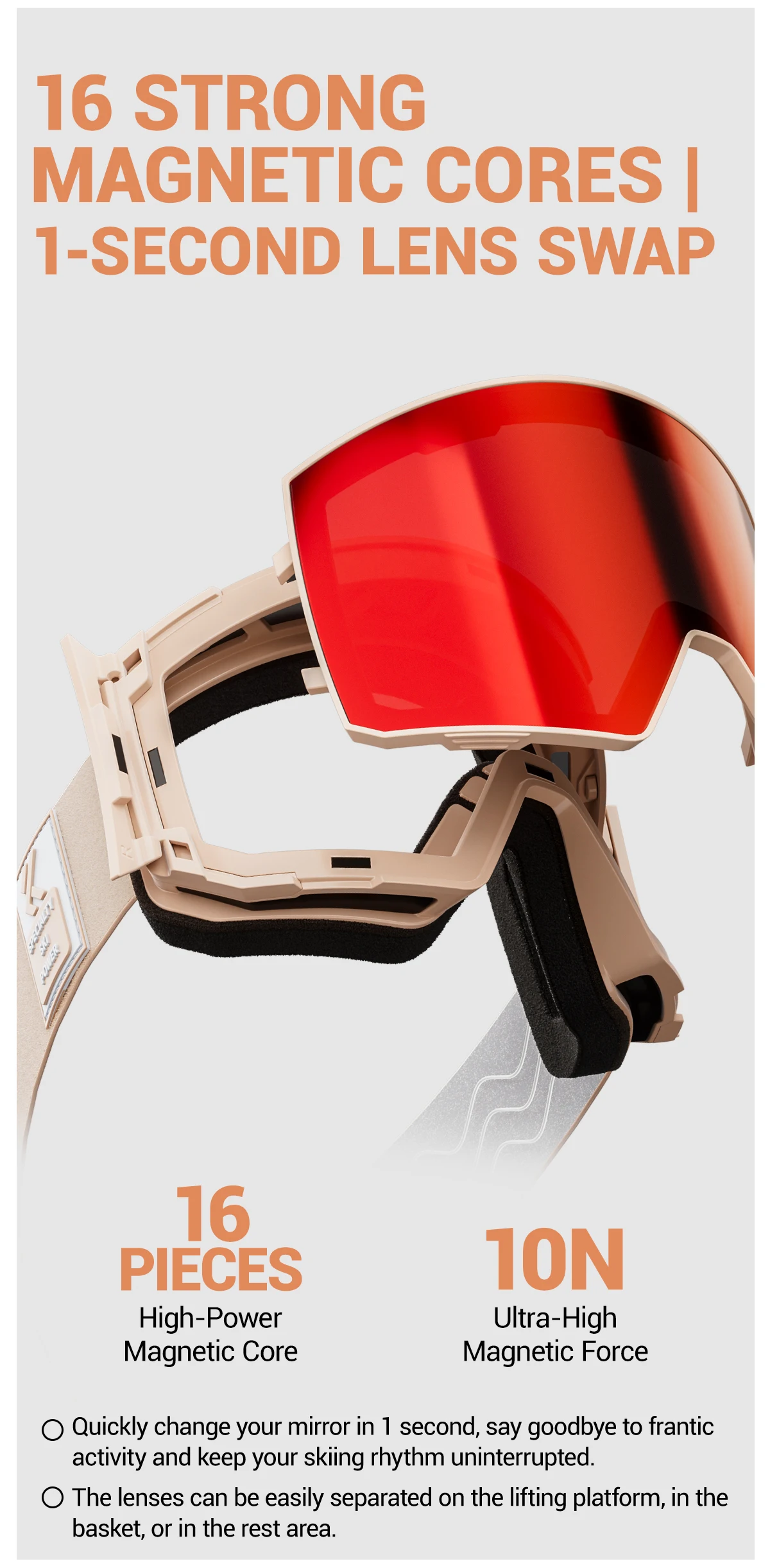Kapvoe Photochrome Skibrille mit Magnetischen Antibeschlag-Gläsern UV400-Schutz für Männer und Frauen Skibrille Schnee-Sonnenbrille Sportbrille – Detail 4
