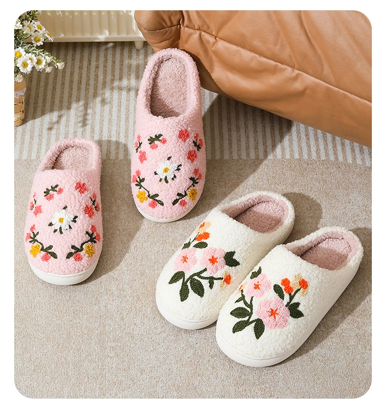 

Winter new home slippers comfortable warm soft sole elegant floral print women's slippers indoor casual walking gift slippers