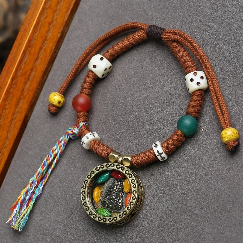

Vintage Zaki Lhamo Gau Box Woven Bracelet Multi-Treasure Hand Rope Pendant Adjustable Men and Women