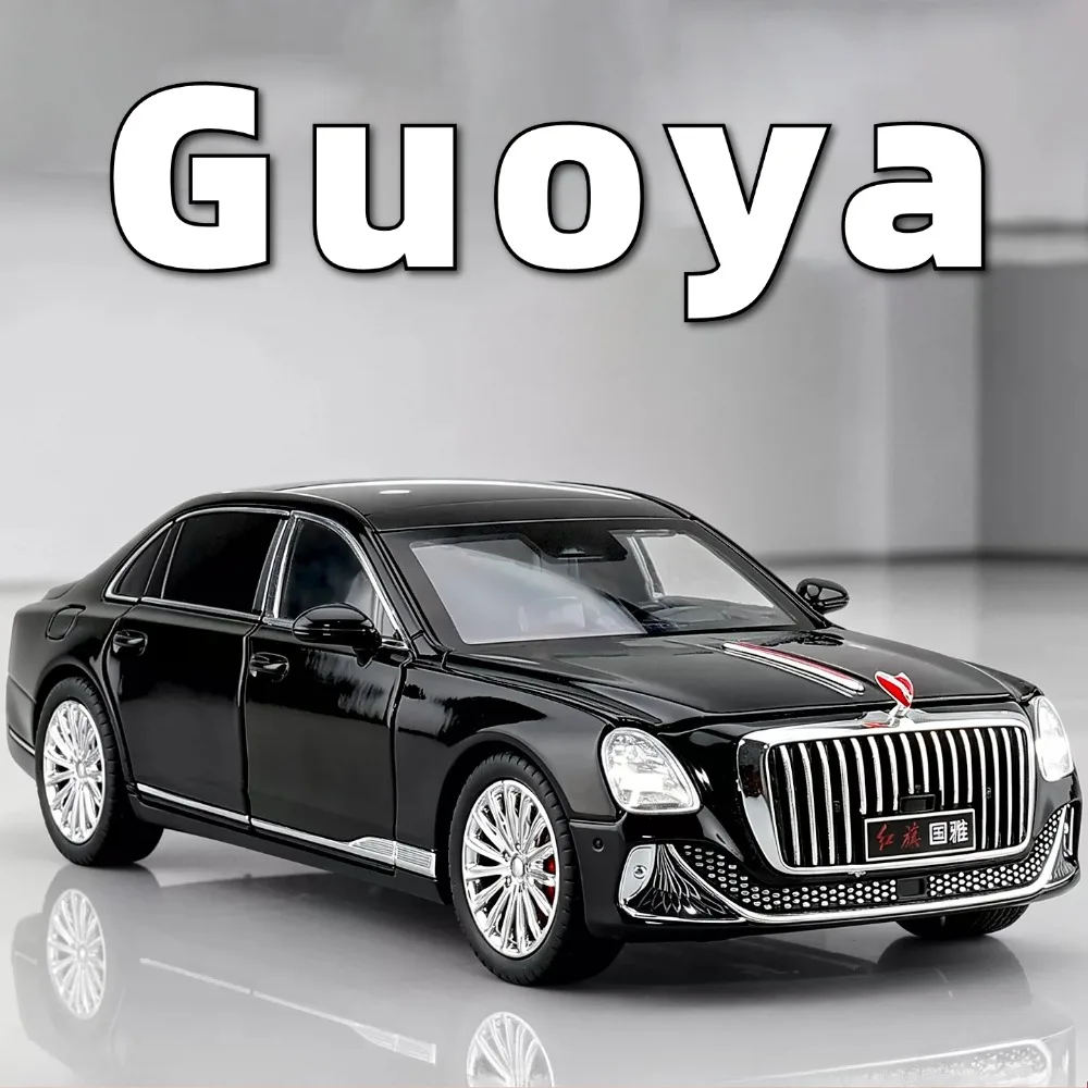 1:24 Scale Hongqi Golden Sunflower Guoya U8 Car Model Toy Sound Light Pull Back Toys Alloy Diecast Models Table Top Decoration