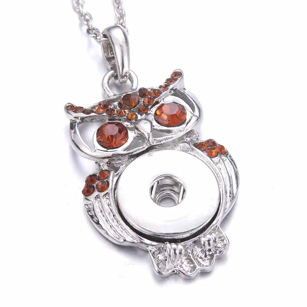 New Snap Jewelry 18mm Snap Buttons Necklaces Tree Owl Crystal rhinestone buttons Pendant Necklace Women DIY fashion jewelry 2022