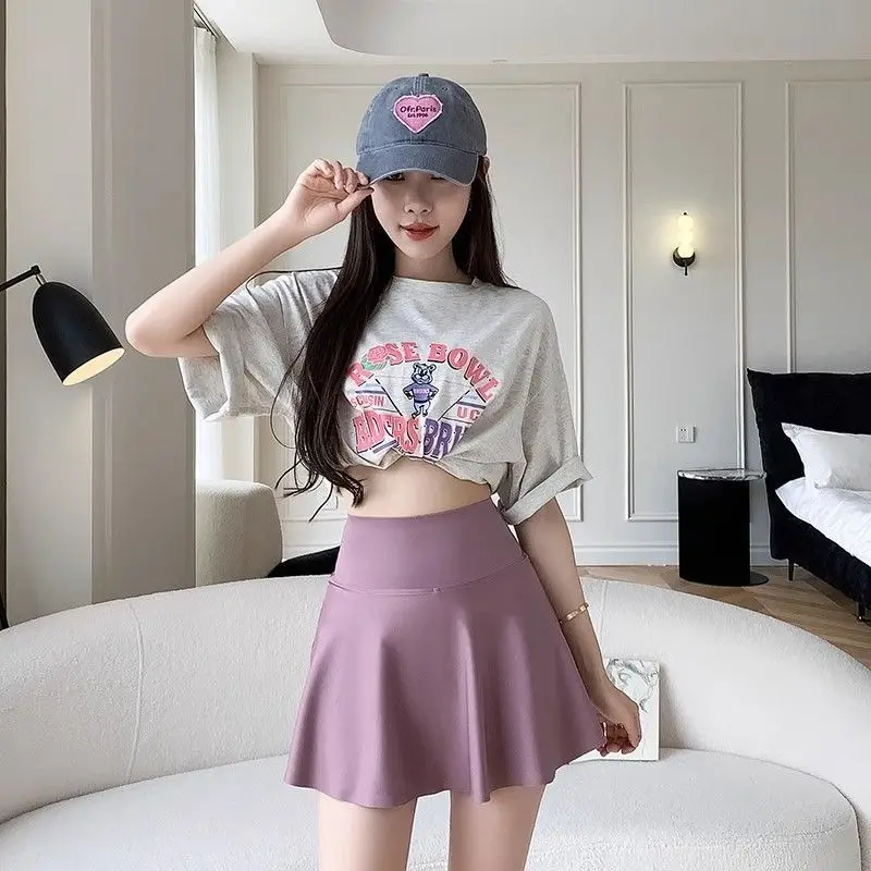 Grey Shark Skirt High Waist A-line Yoga Sexy Summer New Casual Versatile Skirt Children Safety Anti Shining Bottom Skirt