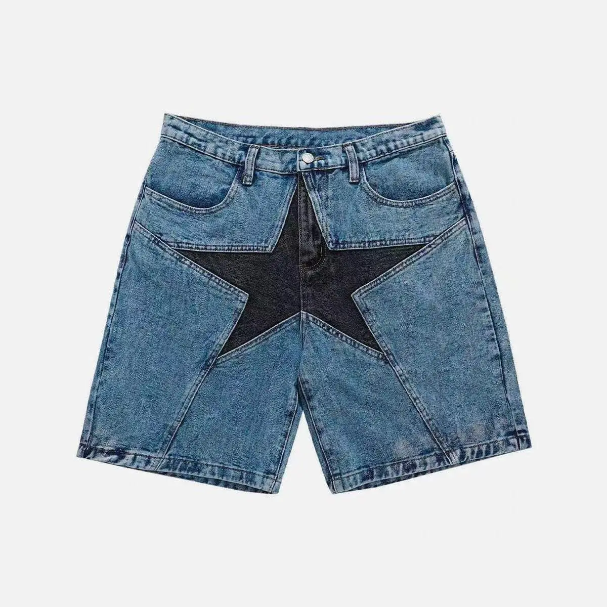 Star Patchwork Denim Shorts New Men Oversized Hip Hop Blue Jeans Shorts Summer Casual Loose Shorts Streetwear Harajuku Jorts