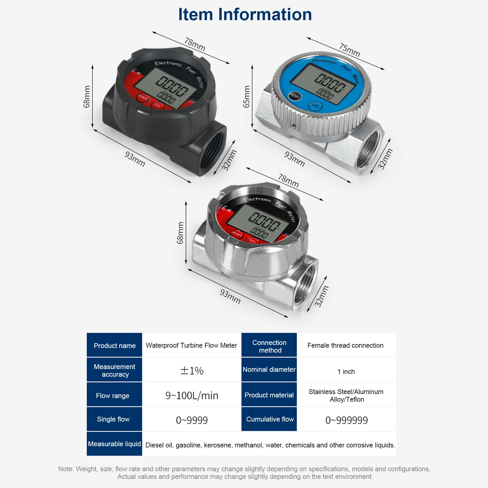 Electronic Turbine Liquid Flow Meter Meter High-precision LCD Digital Display for Detect Diesel Fuel Oil Kerosene Methanol Water