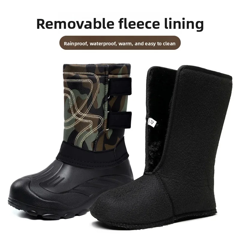 Winter Men's Boots Fashion Mid-calf Cotton Shoes Outdoor Waterproof Snow Boots Thickened Plush Warm Winter Boots Men Cotton Boot