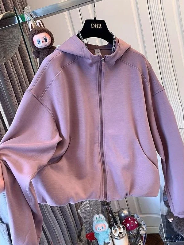 

Большой размер 300, толстовка на молнии с капюшоном, женская модная верхняя одежда, весна-осень, тонкая новая корейская версия, Long Sve