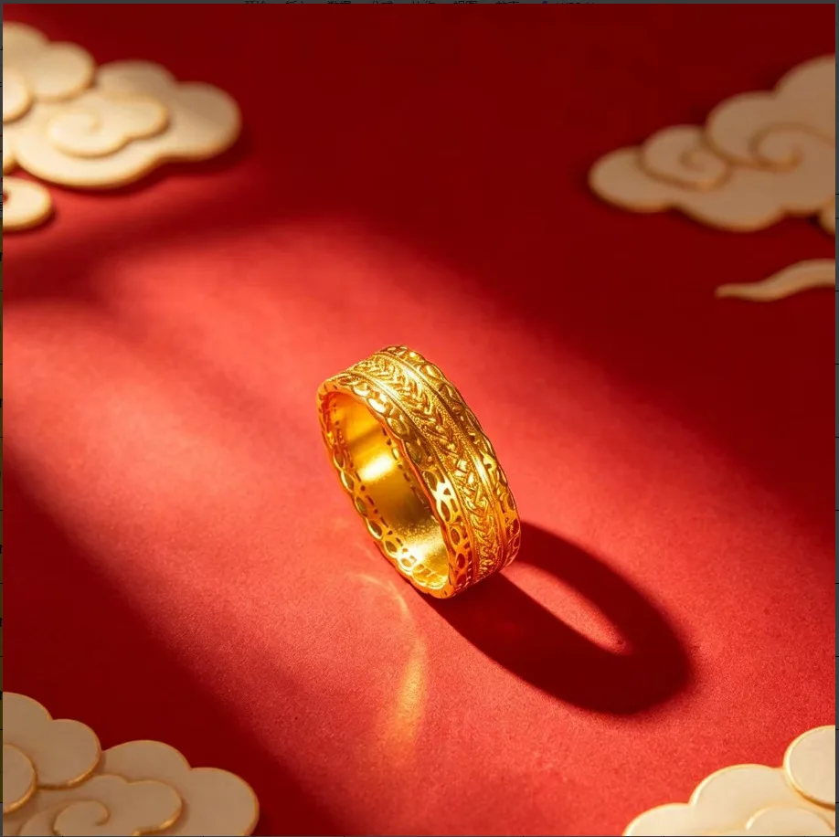 Visibly slender finger knuckle lines with this women filigree hollow wheat ear ring forged from high purity AU999 24K pure gold