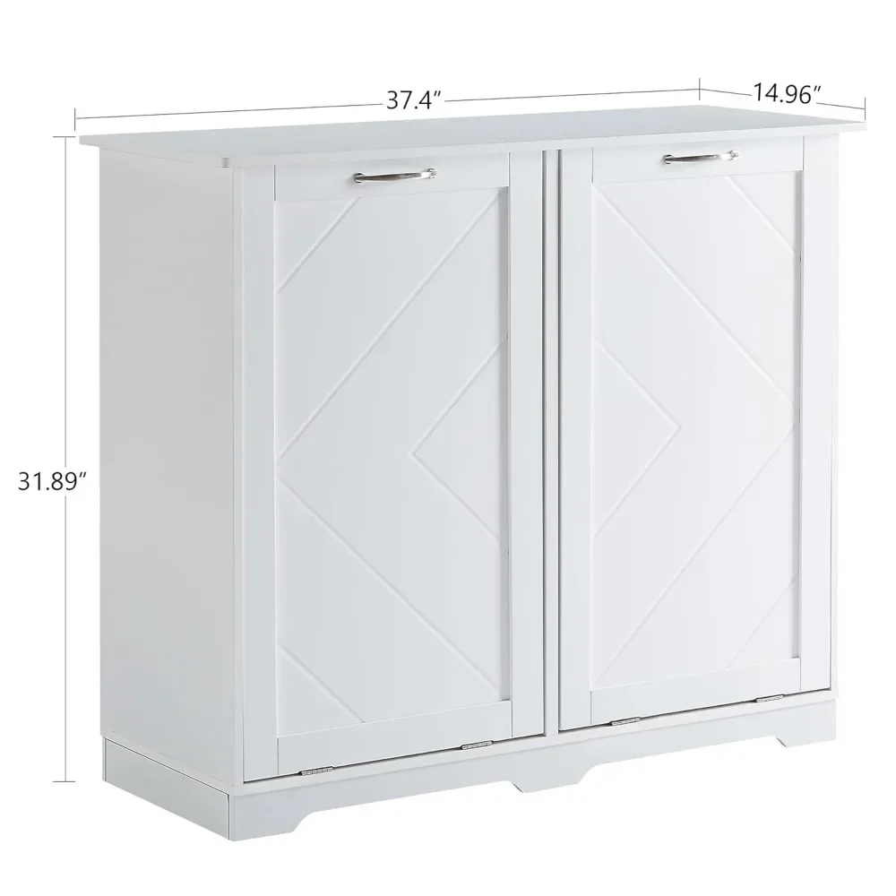 Double Tilt Out Kitchen Trash Bin Cabinet with Wood Holder Free Standing Recycling, Dog Proof Garbage Can