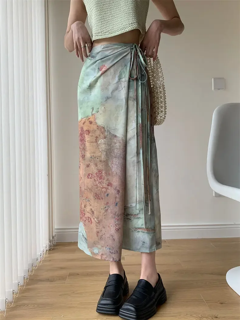 

Midi Long Skirts Womens Boho Tie Up Waist Summer Beach Wrap Cover Up Maxi Skirt summer vintage print y2k gothic grunge aesthetic
