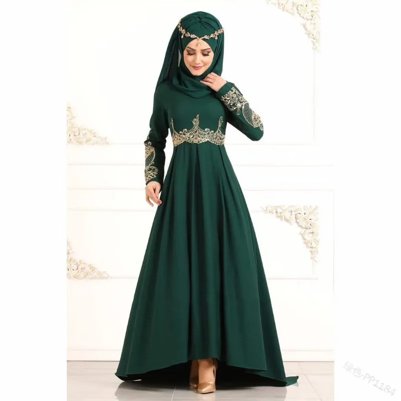 2023 Fashion Islam Abaya Dress Solid Color Embroidery Robe Femme Muslim Slim Fit Fashion Dubai Turkey Islam Robe (Without Hijab)