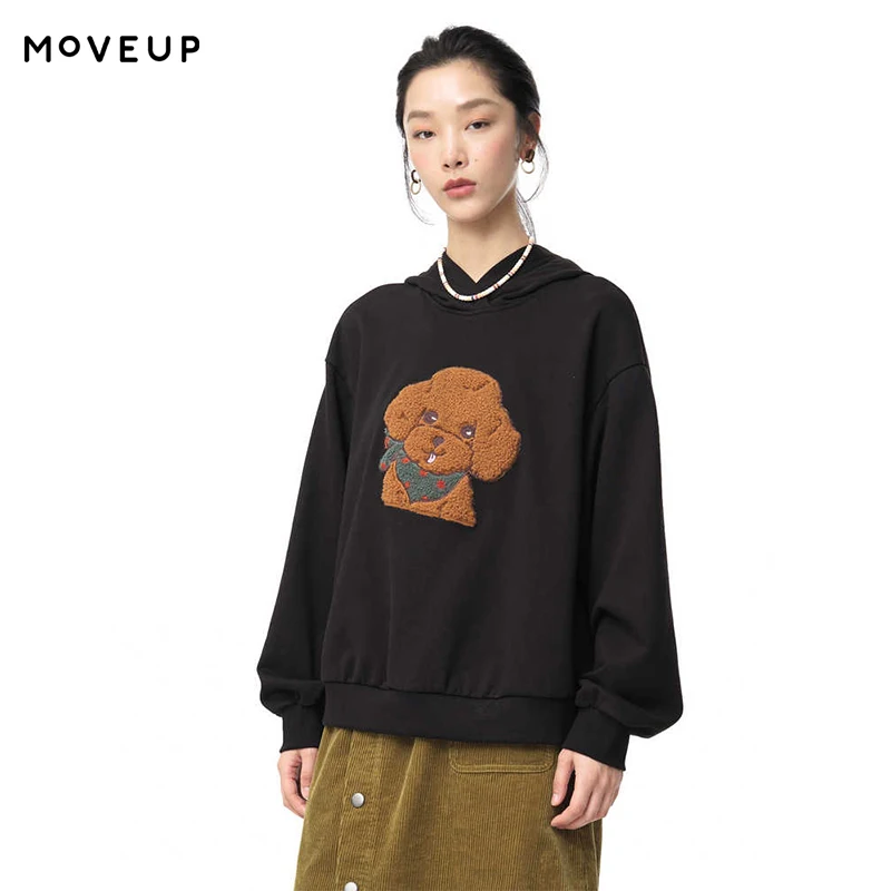 MOVEUP Loose Long Sleeved Commuting Hoodies Autumn Cartoon Dog Embroidery Drop Sleeves Minimalist Pullover For Women 324310533