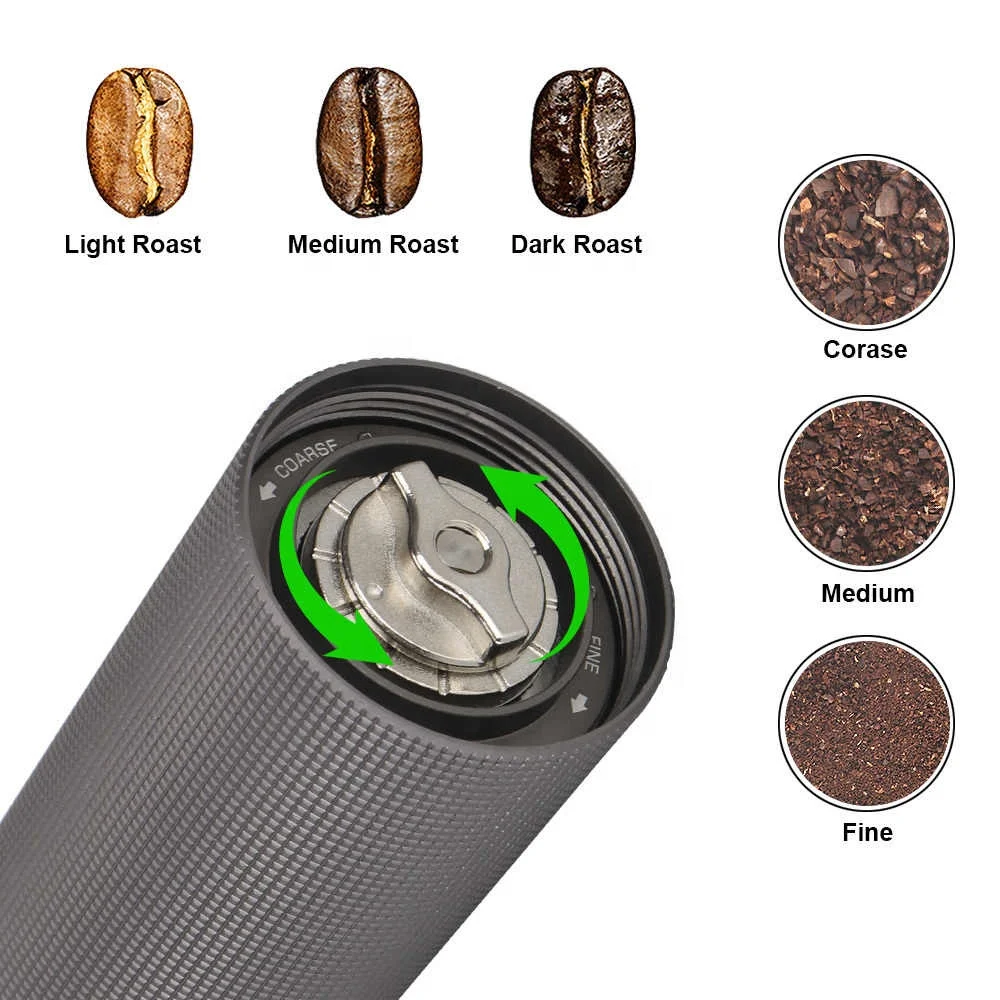 High Quality Aluminum Stainless Steel Manual Coffee Grinder Coffee Utensils Mini Coffee Milling Burr Grinder