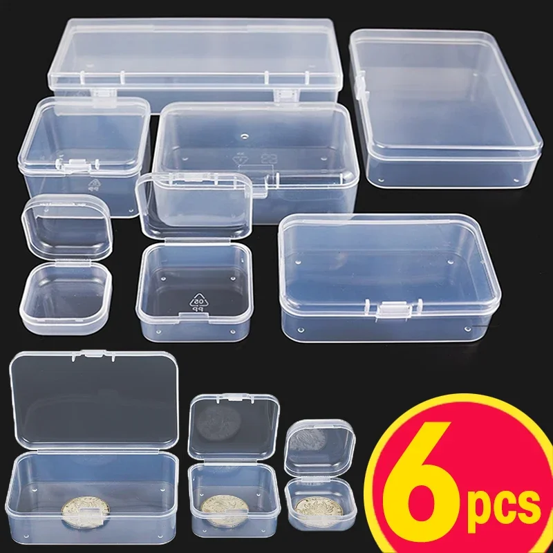 3/6Pcs Plastic Box Rectangular Box Translucent Packing Box Storage Boxes Dustproof  Jewelry Storage Case Container