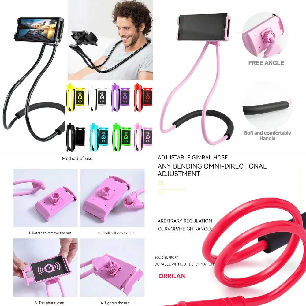 

ftvae Universal Mobile Phone Holder Extendable Neck Hanging Selfie Stick Rack Adjustable 360°Free Rotating Mount Holder