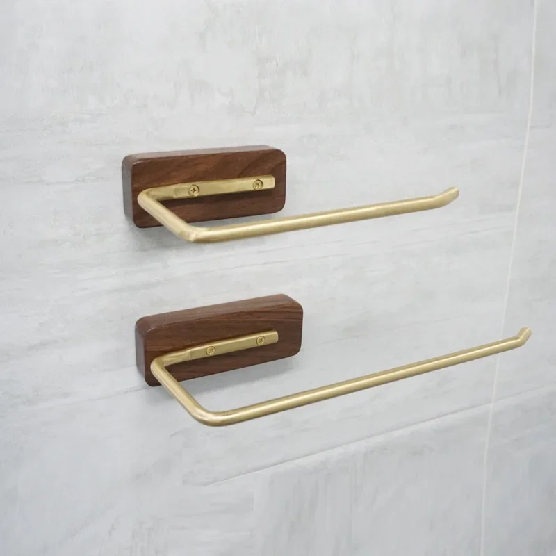 

Solid Wood Brass Creative Roll Holder Bathroom Golden Paper Towel Holder Punch-free Kitchen Storage Black Walnut Storage Rack