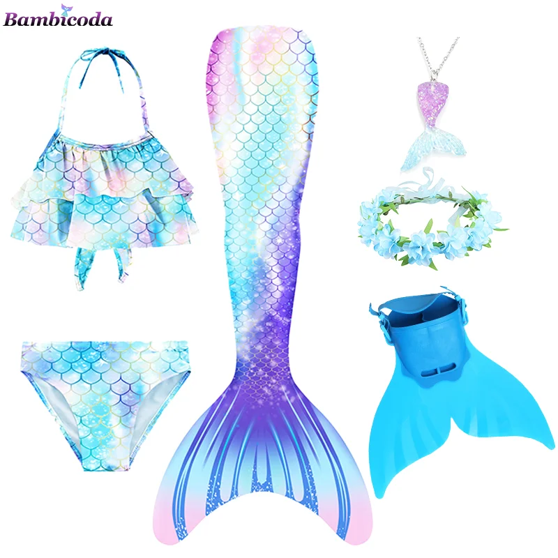 Summer Girl Mermaid Tails 2024 Swimming Suit Swimwear Kids Swimsuits for Girls 4 6 8 10 12 Years 5pcs/set Little Mermaid Costume