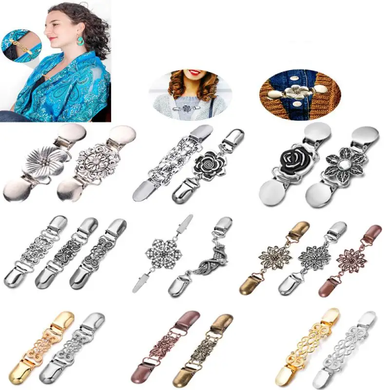 Rhinestone Flower Shape Cardigan Clip Vintage Scarf Buckle Vest Clip Fasteners for Clothes Haberdashery Sewing Clothing Clip