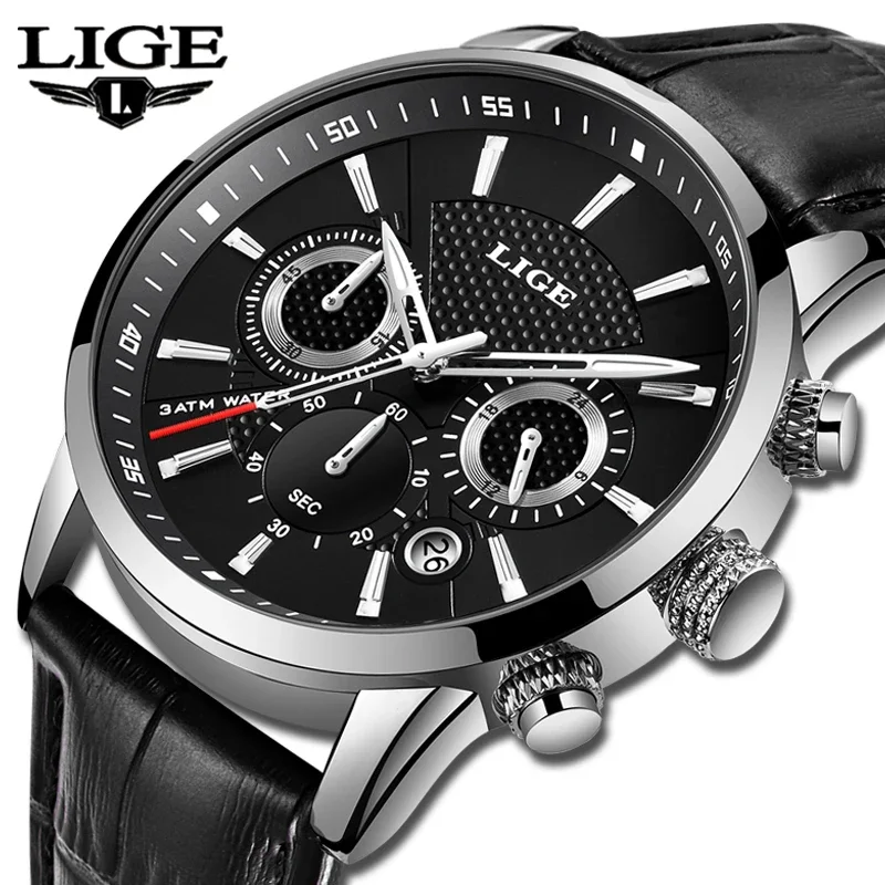 

LIGE Fashion Retro Quartz Man Watch Outdoor Leather Strap Casual Sport Waterproof Wristwatch Watches for Men Reloj Hombre Gifts