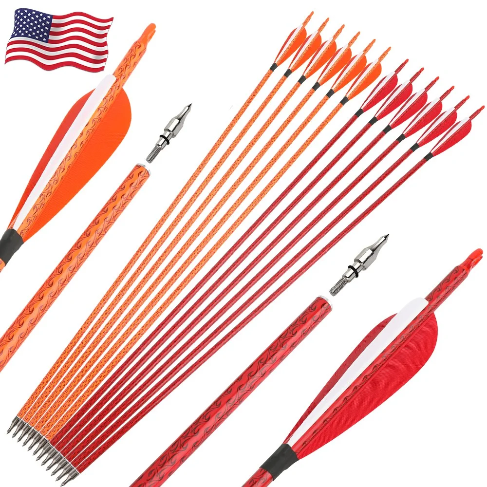 

31.5'' Archery Arrows Spine500 ID6.2mm Mix Carbon Arrow Shaft with 4'' turkey Feather for Bow/Arrow Hunting Shooting Accessories